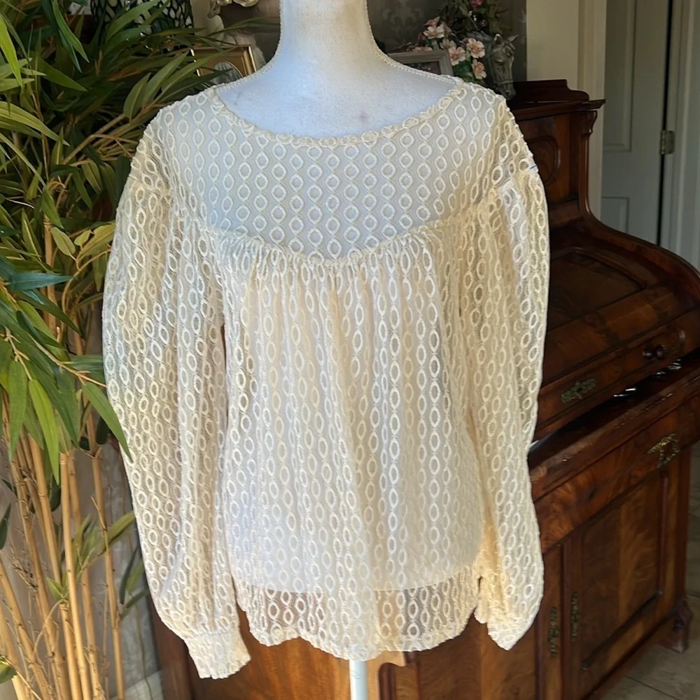 Zara ladies, sheer lace, long sleeve top very good condition Small. Oversized